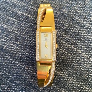 Bulova gold rhinestone womens watch